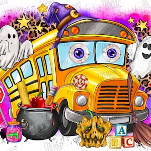 Halloween school bus png sublimation design download, back to school png, school bus driver png, Hallowen png, sublimate designs download