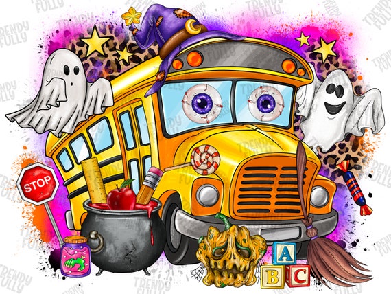 Halloween school bus png sublimation design download, back to school png, school bus driver png, Hallowen png, sublimate designs download