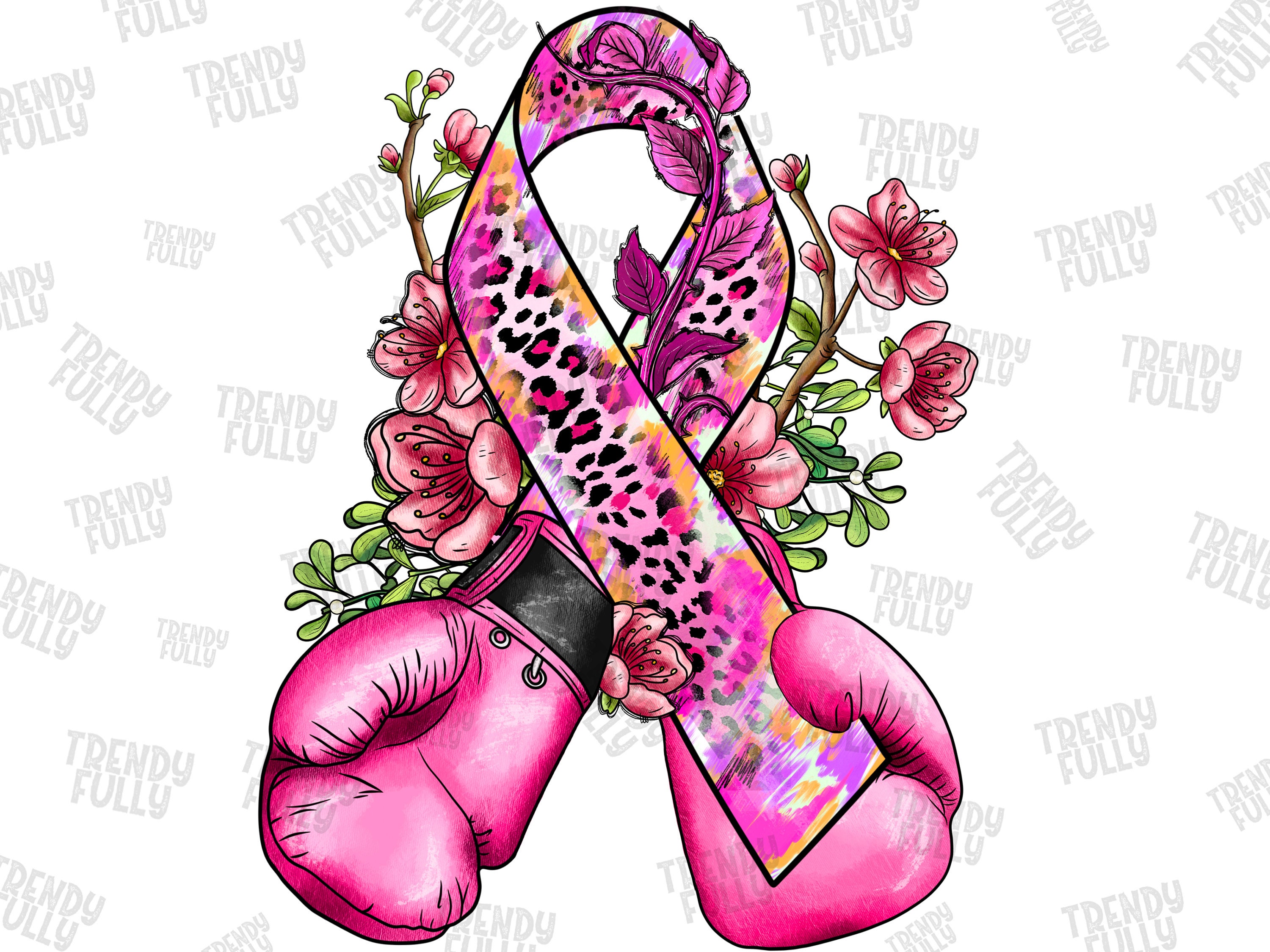 Cancer Boxing Gloves With Ribbon Png Sublimation Design