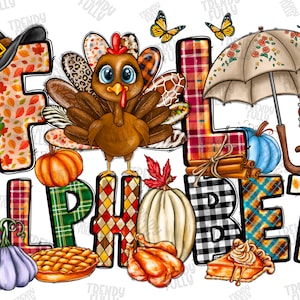 Fall Doodle Alphabet Bundle, Thankful Life PNG Letters,Sublimation Design,Fall,Autumn Alphabet,Thankful Font,Happy Thankful,Digital Download
