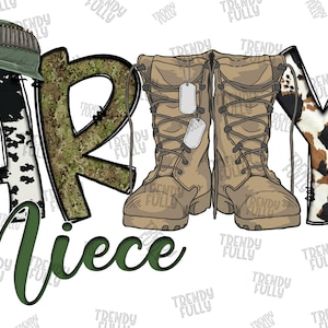 Army Niece Png File, Western Png, Camouflage Pattern, Cowhide,Army Boots,Army Hat,Digital Download,Niece Png, Army Niece Sublimation Design