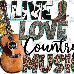 Live Love Country Music PNG, Western, Country Music, Country, Leopard, Guitar Design, Guitar Png, Sublimation Designs, Digital Download PNG