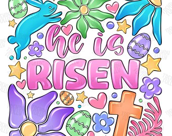 He is Risen PNG, Retro Easter Png, Matthew 28:6, Christian Easter png, Easter Jesus png, Bible Verse Png, Easter Brushstroke, Easter Bunny