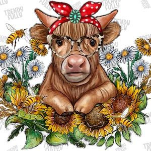 Sunflower Cow Png, Sunflower PNG, Cow PNG, Sublimation design, Farm Life png, Highland Cow, Western, Western Cow, Digital Download