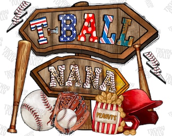 T-ball Nana Baseball Png, Baseball Nana, Baseball Clipart, Transparent PNG file for sublimation, Baseball Nana Png, Baseball Shirt Design