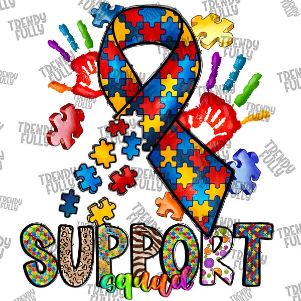 Support squad Autism png sublimation design download, Autism Awareness png, western png, Autism Life png, sublimate designs download, puzzle