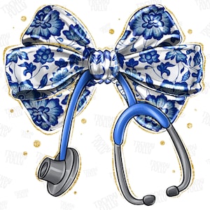 Nurse Chinoiserie Coquette Bow Png, Toile De Jouy Nurse Bow, ER Nurse Ribbon,Healthcare Nursing Life, Ribbon Stethoscope,Sublimation designs