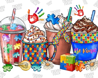 Autism Awareness Day coffee cups png sublimation design download, Coffee cups png, Sublimate designs download,Autism Awareness, Autism PNG
