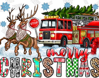 Christmas Fire Department png, Firefighter Trees, Christmas Firefighter png, Merry Christmas Png, Digital Download, Sublimation Design