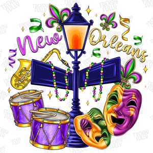 New Orleans Mardi Gras Png Sublimation Design,Mardi Gras Street Png,Happy Mardi Gras png,decatur st png,bourbun st png,Mardi Gras clipart