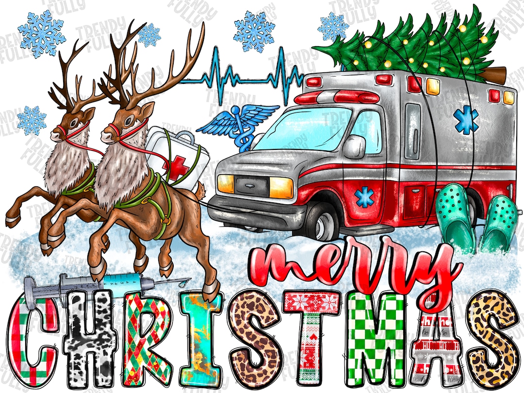 Christmas Ambulance PNG, Christmas Ambulance Sublimation Design