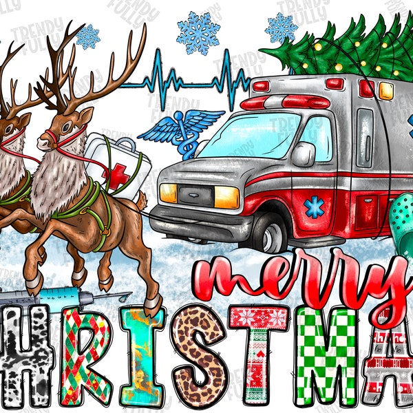 Christmas Ambulance PNG, Christmas Ambulance Sublimation Design, Ambulance with Christmas Tree PNG, Christmas Png, Digital Download