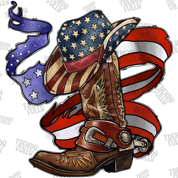Cowboy Boots PNG, American Flag Png, Country, Western, American Design, Cowboy Hat Png, 4th Of July, Sublimation Design, Digital Download