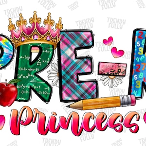 Pre-K Princess Png, Pre-K Png, Girl Pre-K Png, Back to School, First Day of School Png, sublimation design, Teacher Life, Digital download