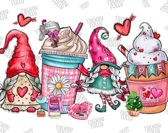 Valentine Gnome And Coffee Png, Gnome Png, Gnome Design, Happy Valentines Day, Valentine Coffee, Valentine Design Png, Sublimation Design