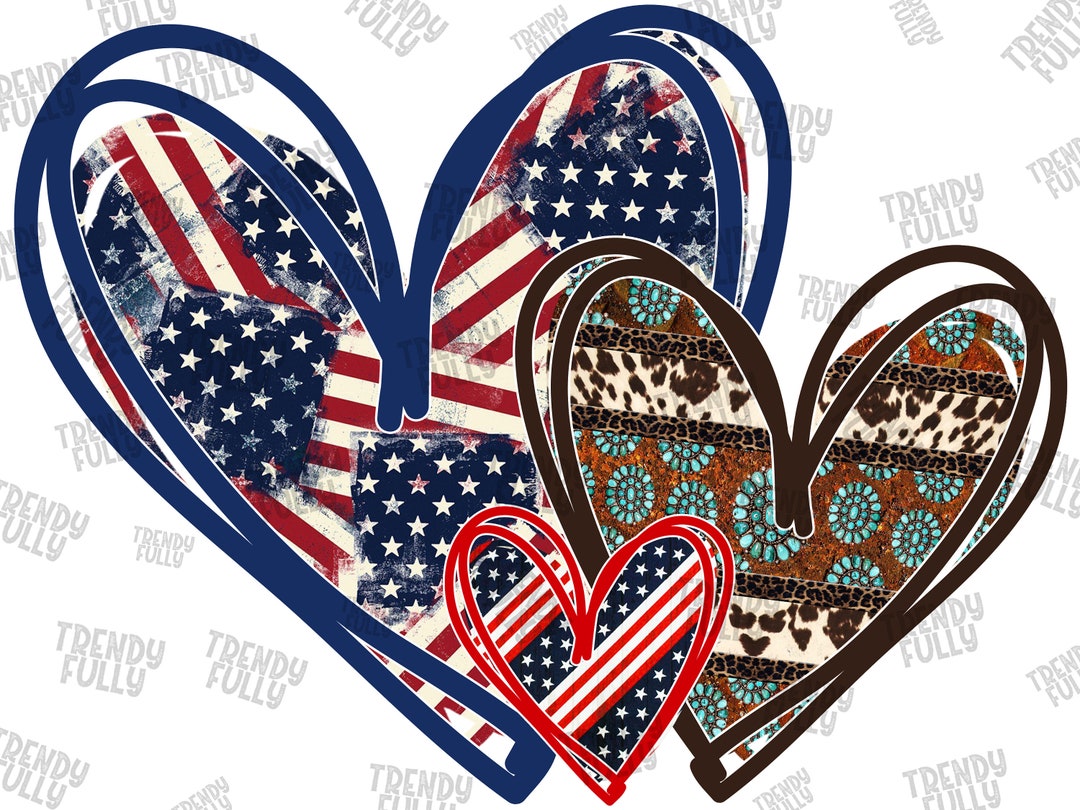American Heart, 4th of July PNG File, Happy 4th of July, American Flag