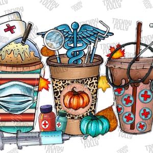Nurse Fall Drink Png, Pumpkin Sublimation Design, Love Fall png,Nurse Fall Png,Pumn, Sublimation Designs Downloads, Fall Coffee Drink png