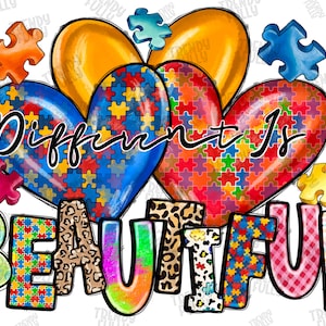 Different is beautiful Autism png sublimation design download, Autism Awareness png, Autism heart png, sublimate designs download