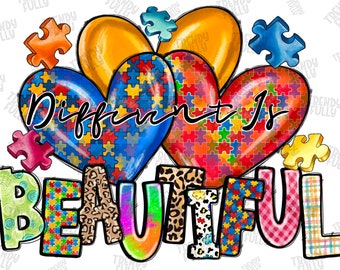 Different is beautiful Autism png sublimation design download, Autism Awareness png, Autism heart png, sublimate designs download