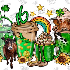 St. Patrick&#39;s Day Cow Drink png, Lucky Heifer Png, sublimation design, St. Patricks Day Coffee Cups png, Heifer Png, Cow Png, Irish Day png