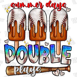 Summer Days Double Plays Baseball Png, Baseball Png, Digital Downloads, Beach, Sublimation Design, Ice Cream, Summer Life, Summer Baseball