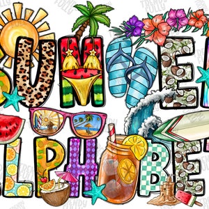 Summer Doodle Alphabet Bundle, Summer Life PNG Letters, Sublimation Design, Summer Png, Summer Alphabet, Summer Font, Beach,Digital Download