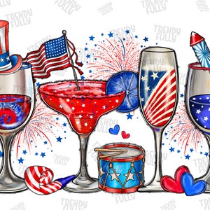 4th of July wine glasses png sublimation design download, 4th of July png, Independence Day png, USA flag png, sublimate designs download