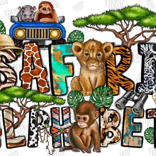Safari Doodle Alphabet Bundle, Safari Life Png, Sublimation Design, Zoo Crew Png, Zoo Alphabet, Safari Font, Zoo Animals, Digital Download