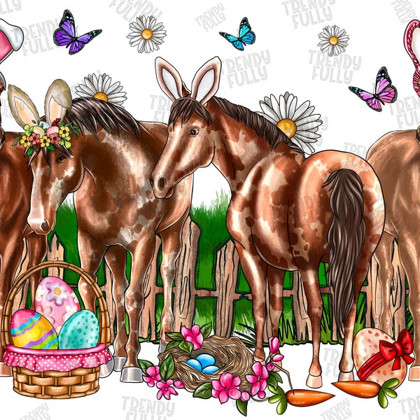 Easter Horses png Sublimation Design, Easter Day, Easter Horse, Easter Horses Design, Easter Farm Animals,egg,Rabbit Horse, Digital Download