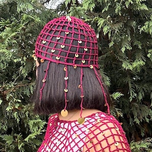 Crochet Mesh Lace Skull Cap – Handmade Cotton Festival Beanie, Mesh Skull Cap, Netted Hair Net, Knitted Summer Beanie with Sequins