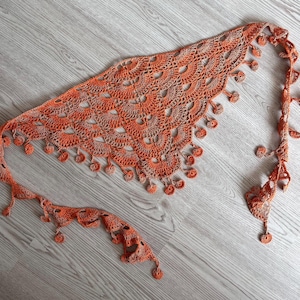 Handmade Crochet Tie Wrap Pareo with Waist Belt, Blue Orange Boho Ethnic Beach Cover Up, Summer Knit Sarong Shawl, Multiway Beachwear
