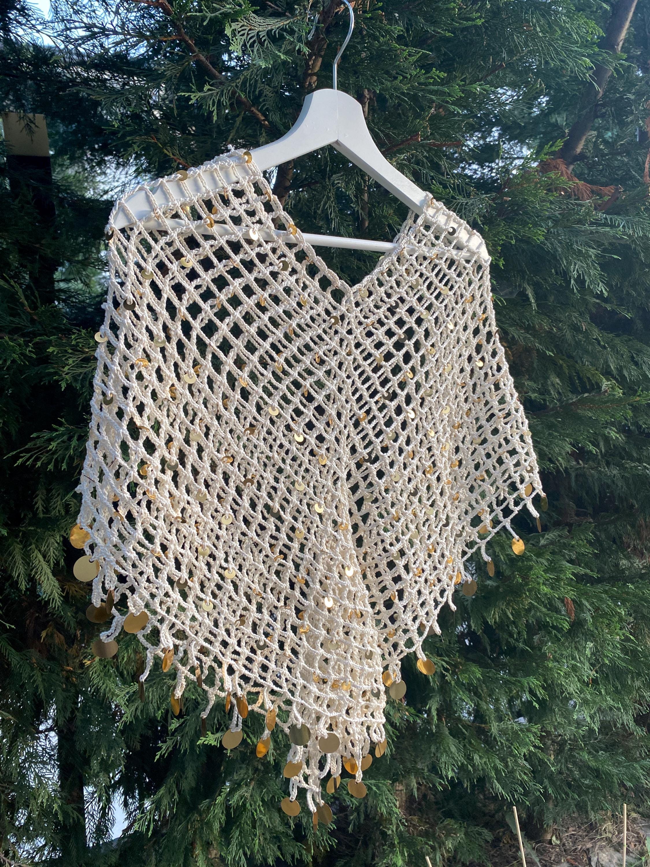 Sequin Crochet Poncho + Tank Set (S)