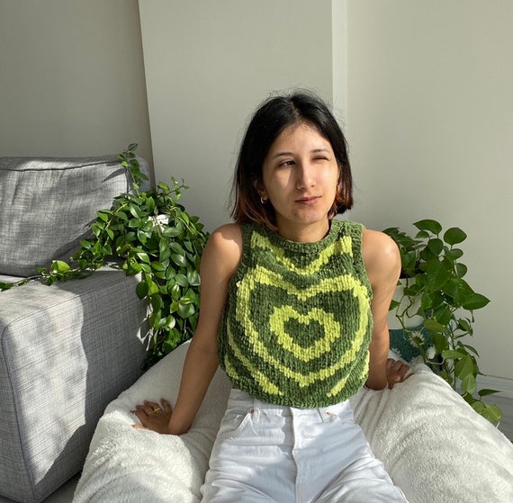 Buy Valentines Day Gift Y2k Style Heart Hand Knit Crop Sweater