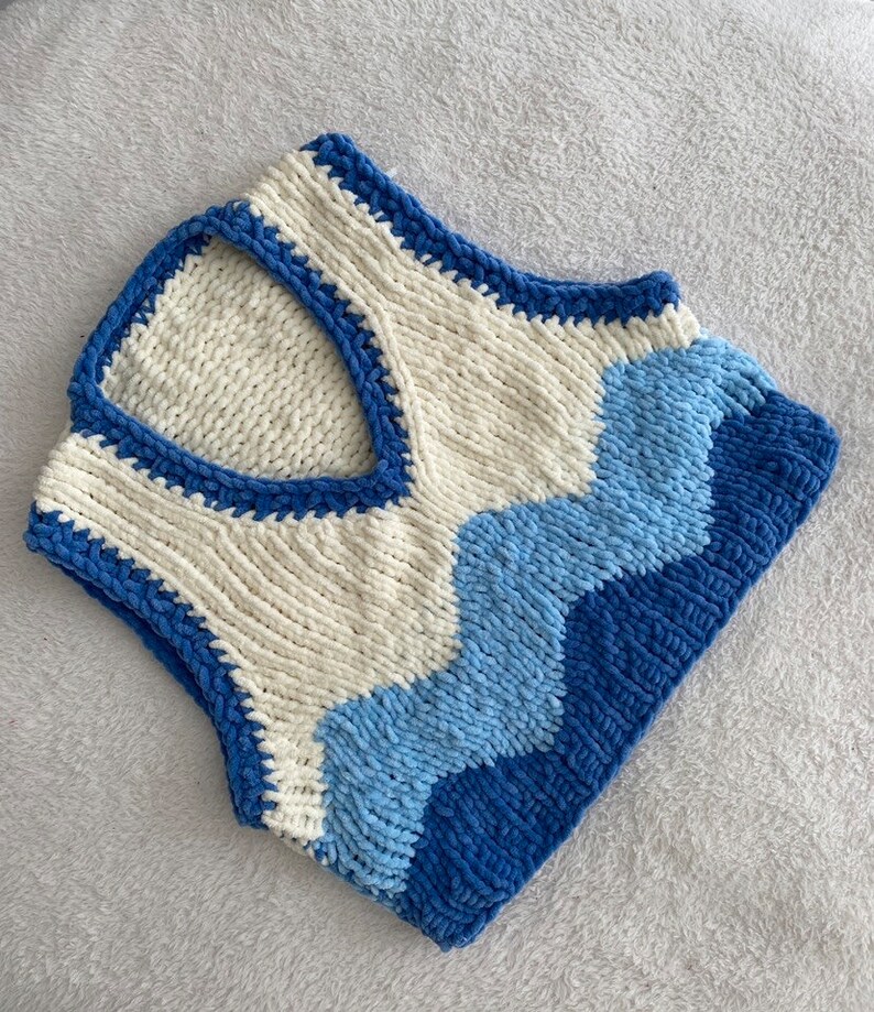 Blue Sweater Vest Colorful Chunky and Puffy Sweater Vest Etsy