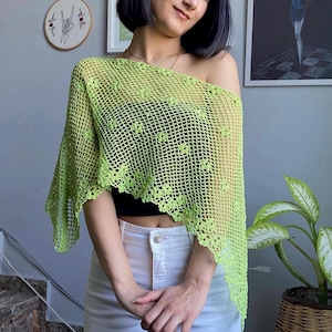 Flora Poncho Crochet Pattern PDF | Romantic Off-Shoulder Lace Capelet | Floral Mesh Summer Wrap | *digital pattern*