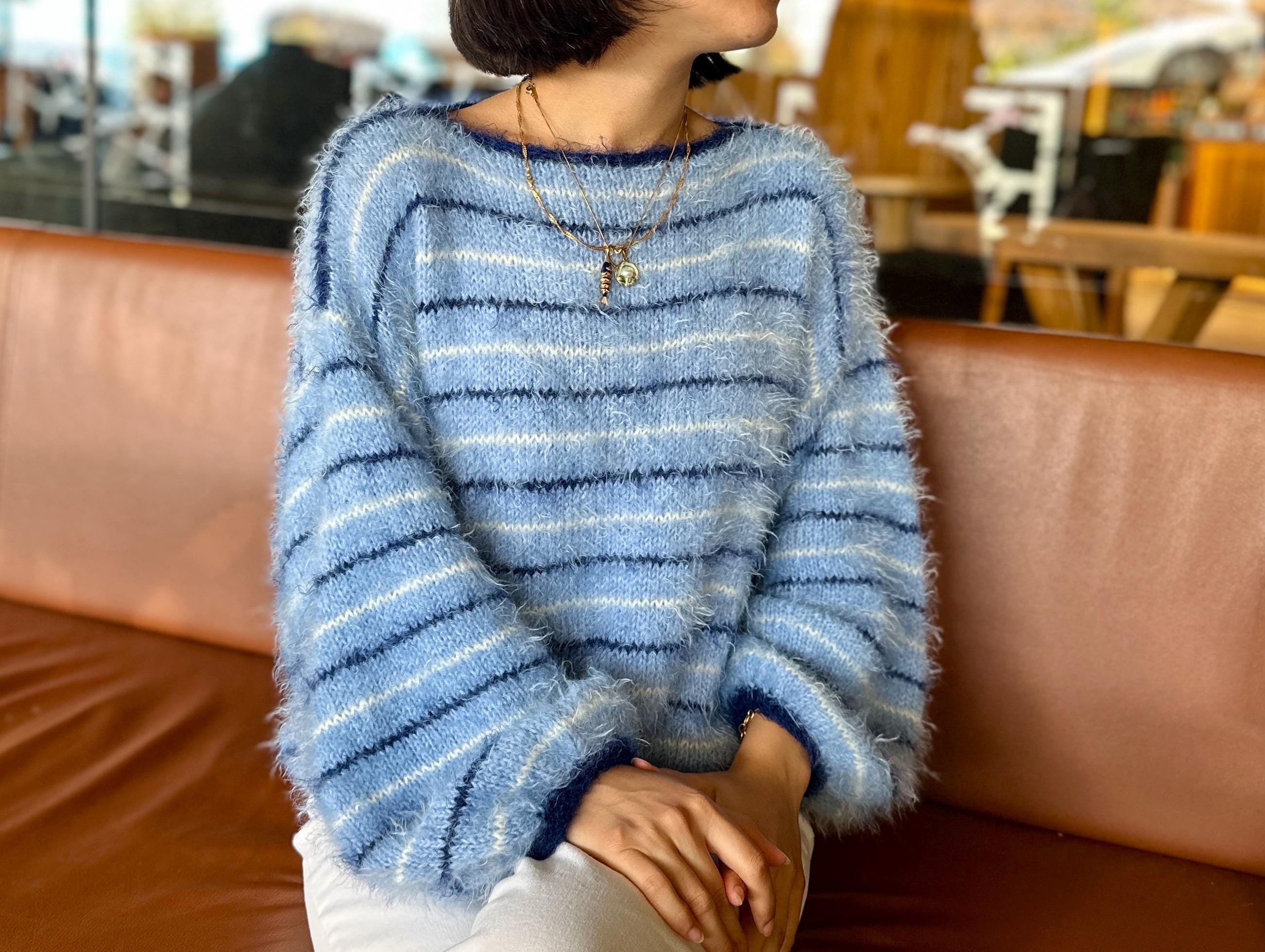 Fluffy Brown Tones Oversized Sweater, Handmade Striped Knit Jumper