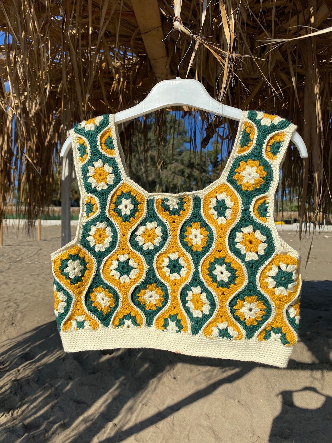 Granny Sweater Vest Green and Yellow Sweater Vest Crop Vest Etsy