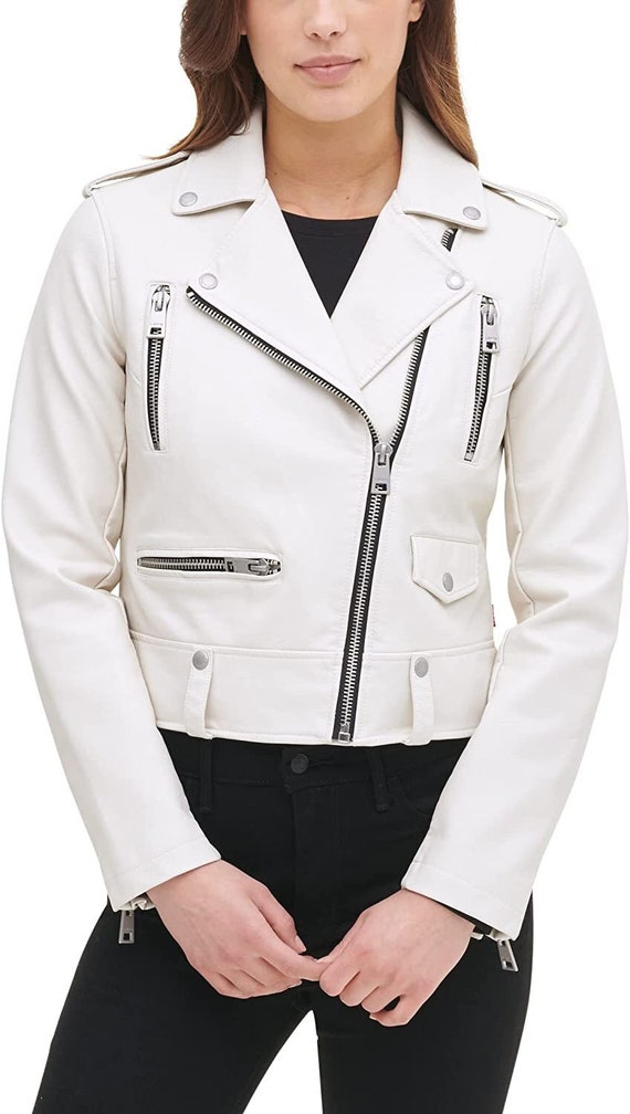  Women's Soft Lambskin White Leather Jacket | Slim fit Biker  Cafe Racer Party Wear Jacket : Clothing, Shoes & Jewelry