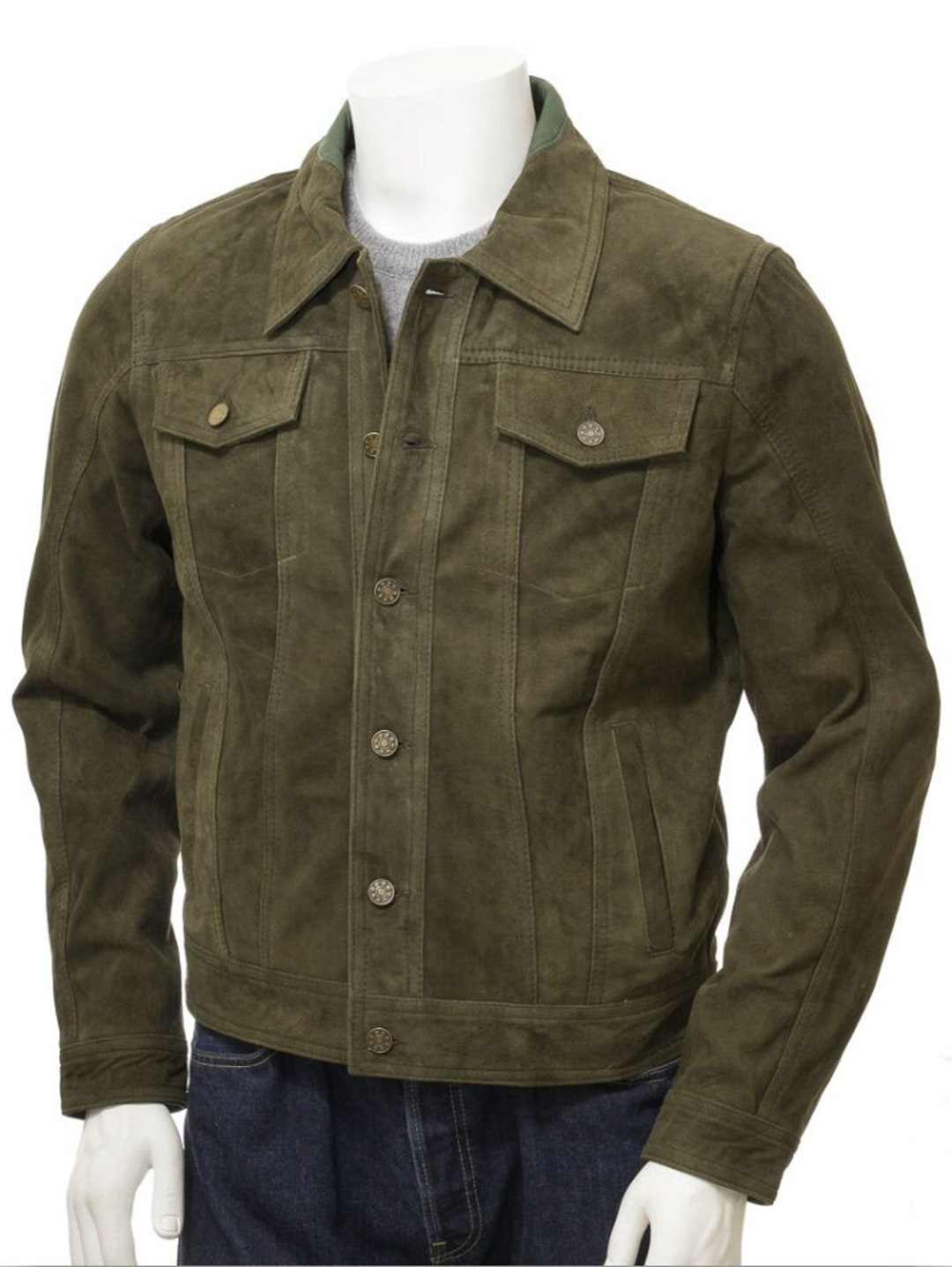 Men Suede Trucker Jacket Suede Leather Western Shirt Green - Etsy