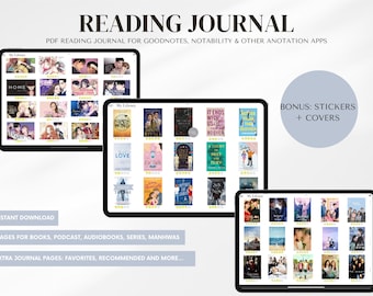 Digital Reading Journal, Digital Reading Planner, Reading Tracker, Digital planner, Book Tracker, Reading Log, Goodnotes journal, Landscape