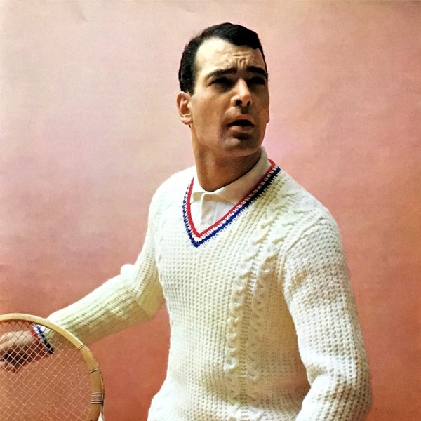 TENNIS SWEATER design| 1960s Fashion| Men's Clothing |Brunswick Bravo|Vintage Knitting Pattern |**PDF**| Digital Download| For Him