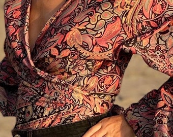 Beautiful printed silk wrap handmade blouse