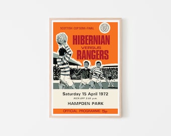 Vintage 1972 Rangers vs Hibernian Poster | Scottish Cup Semi-Final Match Print | Football Wall Art |