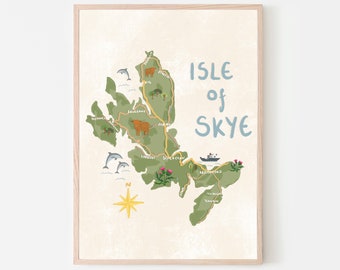 Isle of Skye Map Print | Illustrated Map | Print Scotland | Housewarming gift | Handmade | Wall Art | Scottish Island | Scottish Highlands