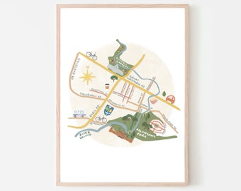 West End Glasgow Print | Illustrated Map | Glasgow Print Scotland | Housewarming gift | Handmade | Wall Art