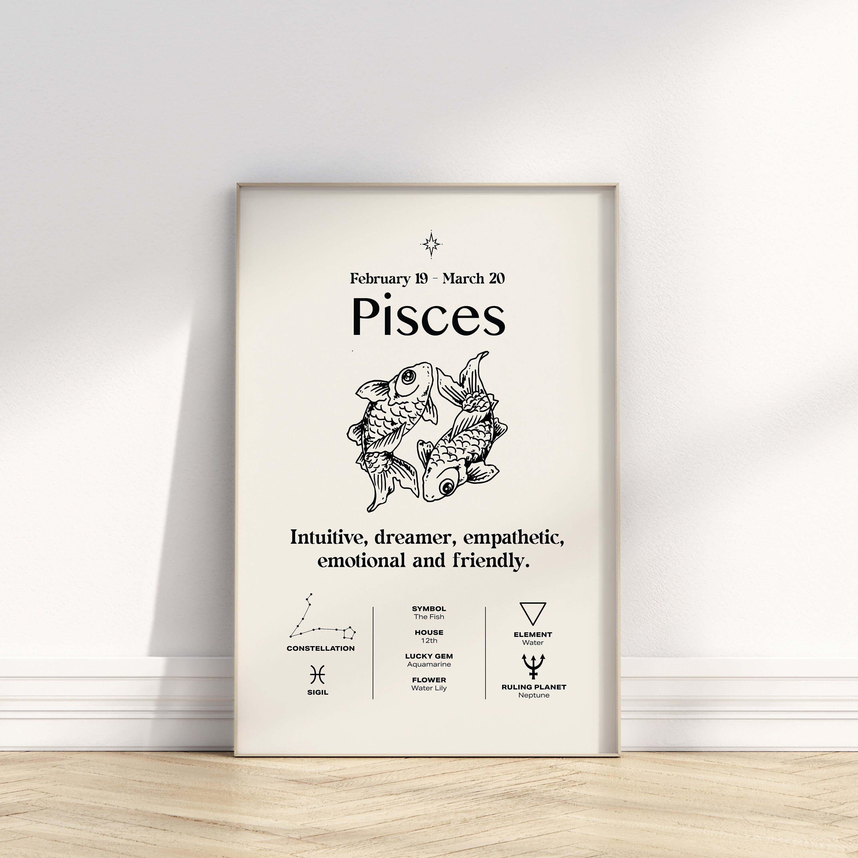 Pisces poster, zodiac art print, horoscope print, star sign wall art, zodiac gifts, illustration, Pisces Energy, Astrology poster