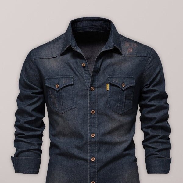 Men's Denim Long-sleeved Button Up Shirt, Men's Jean Denim Casual Button Down Dress Shirt, Mens Shirts Gifts for Men Dress Shirts for Work