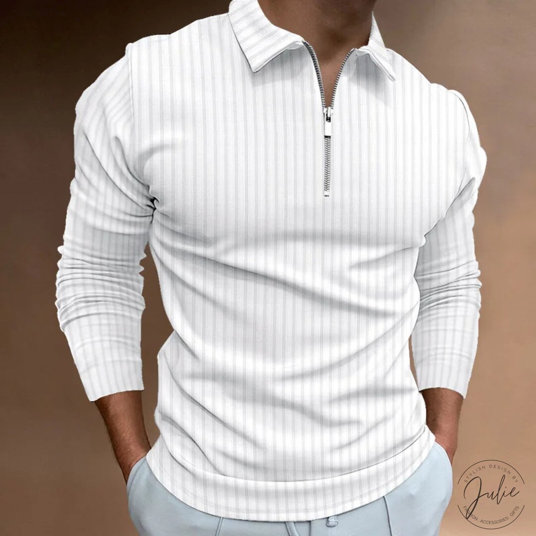Men's Zipper Long-sleeved Polo Shirt, Men's Golf Polo Shirt, Polo ...
