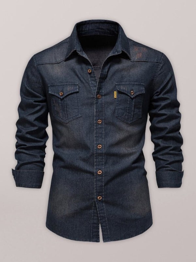 Men's Denim Longsleeved Button up Shirt Men's Jean Etsy