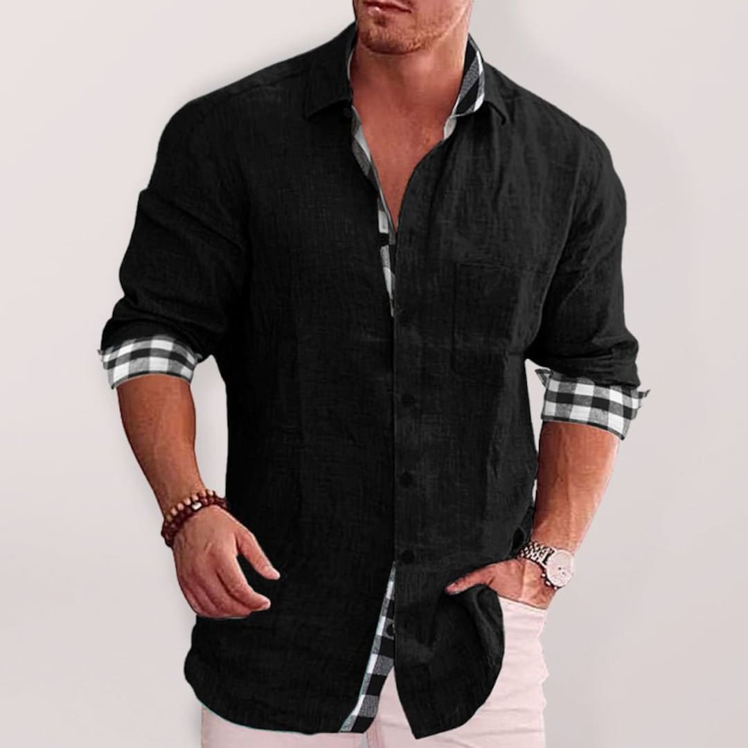 Men's Casual Button up Shirt, Men's Dress Shirts Plaid Sleeve ...